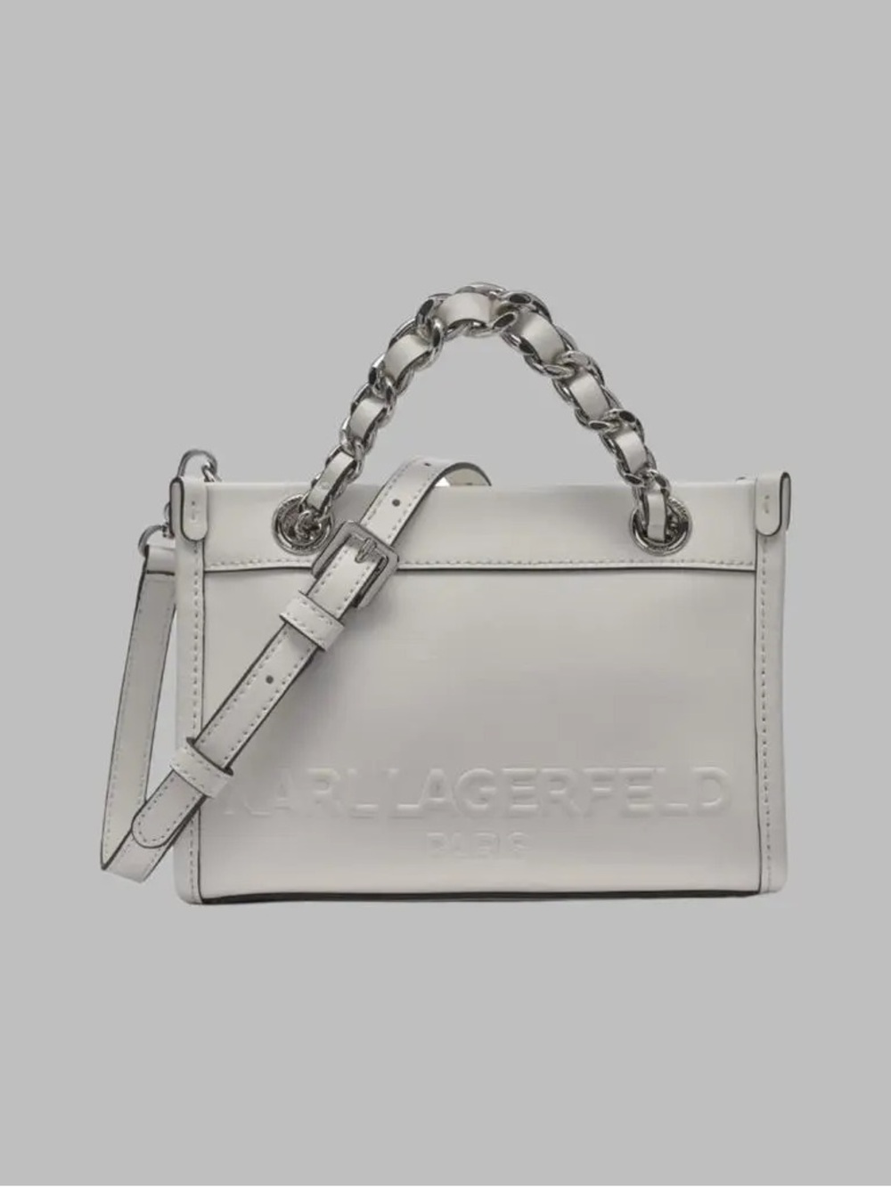 Karl Lagerfeld White Leather Chain-Handle Satchel